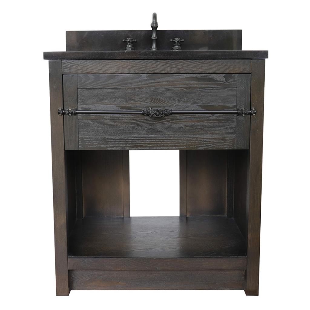 Bellaterra Plantation 31" Single Vanity, Brown Ash, Black Galaxy Granite Top/Oval Sink