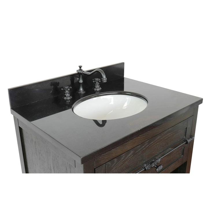 Bellaterra Plantation 31" Single Vanity, Brown Ash, Black Galaxy Granite Top/Oval Sink