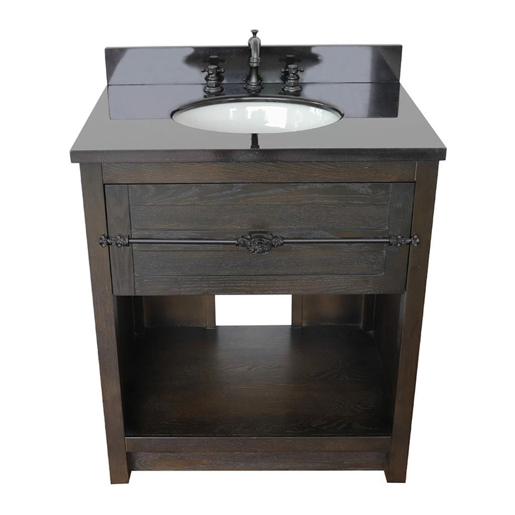 Bellaterra Plantation 31" Single Vanity, Brown Ash, Black Galaxy Granite Top/Oval Sink