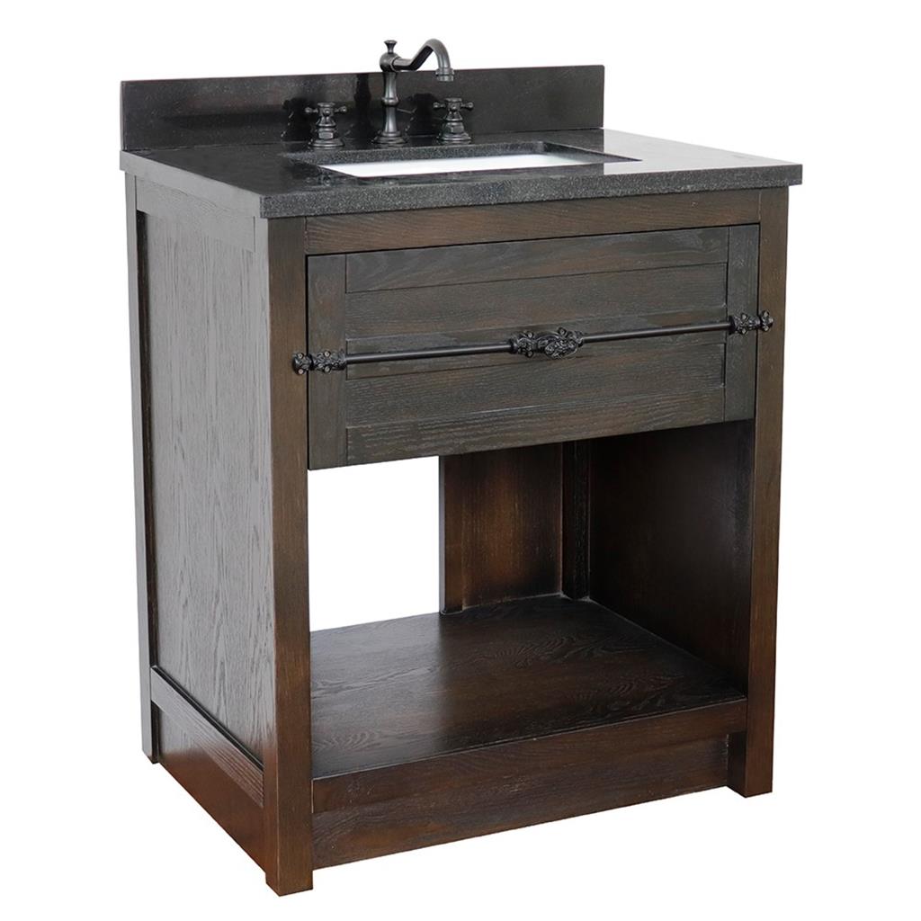 Bellaterra Plantation 31" Single Vanity, Brown Ash, Black Galaxy Granite Top/Rectangle Sink