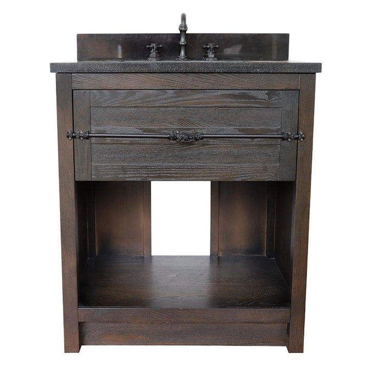 Bellaterra Plantation 31" Single Vanity, Brown Ash, Black Galaxy Granite Top/Rectangle Sink