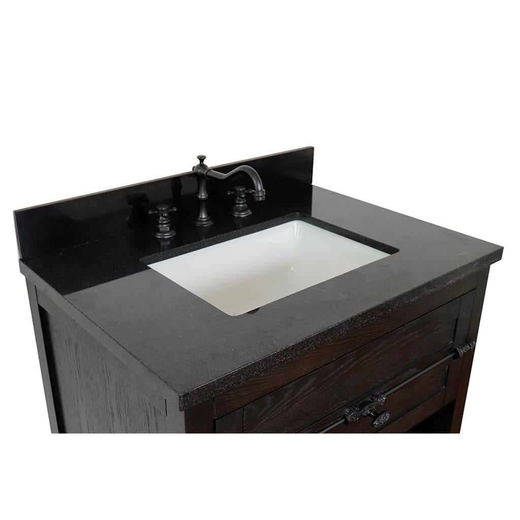 Bellaterra Plantation 31" Single Vanity, Brown Ash, Black Galaxy Granite Top/Rectangle Sink