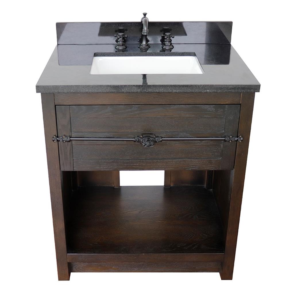 Bellaterra Plantation 31" Single Vanity, Brown Ash, Black Galaxy Granite Top/Rectangle Sink