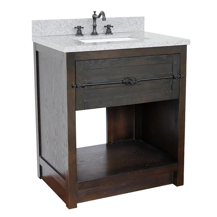 Bellaterra Plantation 31" Single Vanity, Brown Ash, Gray Granite Top/Rectangle Sink