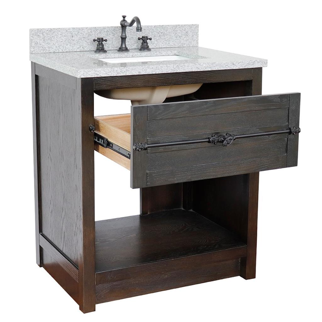 Bellaterra Plantation 31" Single Vanity, Brown Ash, Gray Granite Top/Rectangle Sink