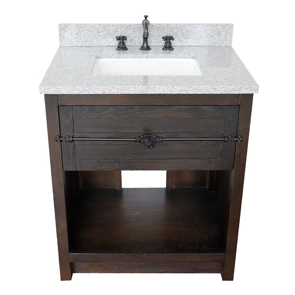 Bellaterra Plantation 31" Single Vanity, Brown Ash, Gray Granite Top/Rectangle Sink