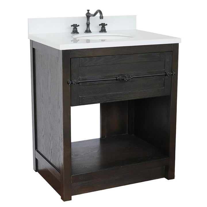 Bellaterra Plantation 31" Single Vanity, Brown Ash, White Quartz Top/Oval Sink