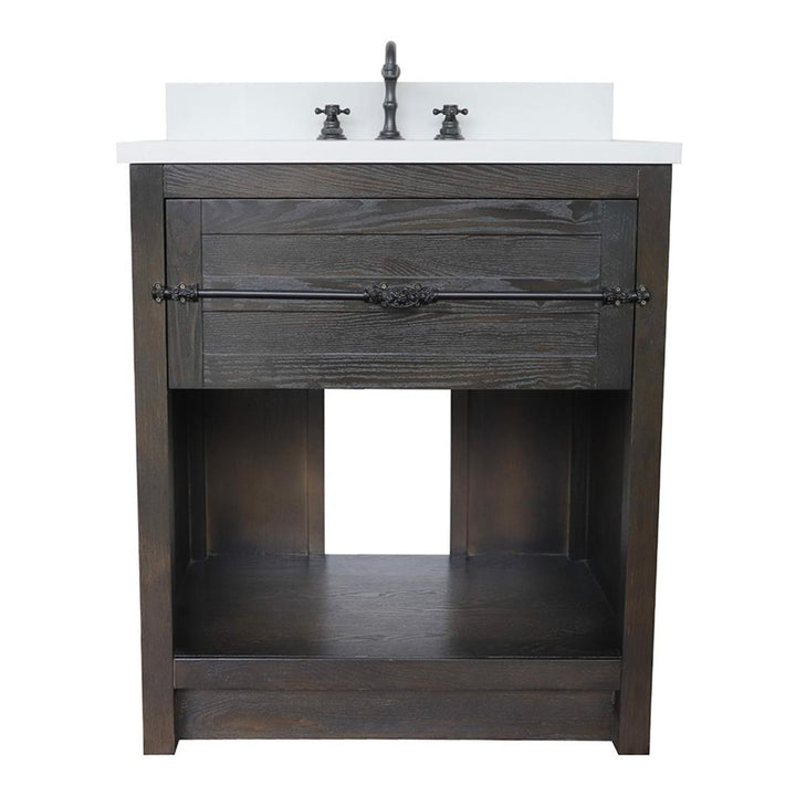 Bellaterra Plantation 31" Single Vanity, Brown Ash, White Quartz Top/Oval Sink