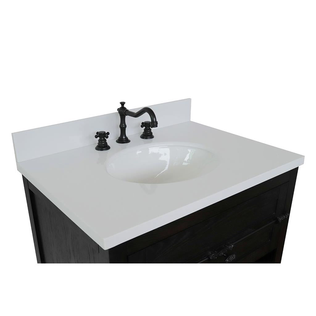 Bellaterra Plantation 31" Single Vanity, Brown Ash, White Quartz Top/Oval Sink