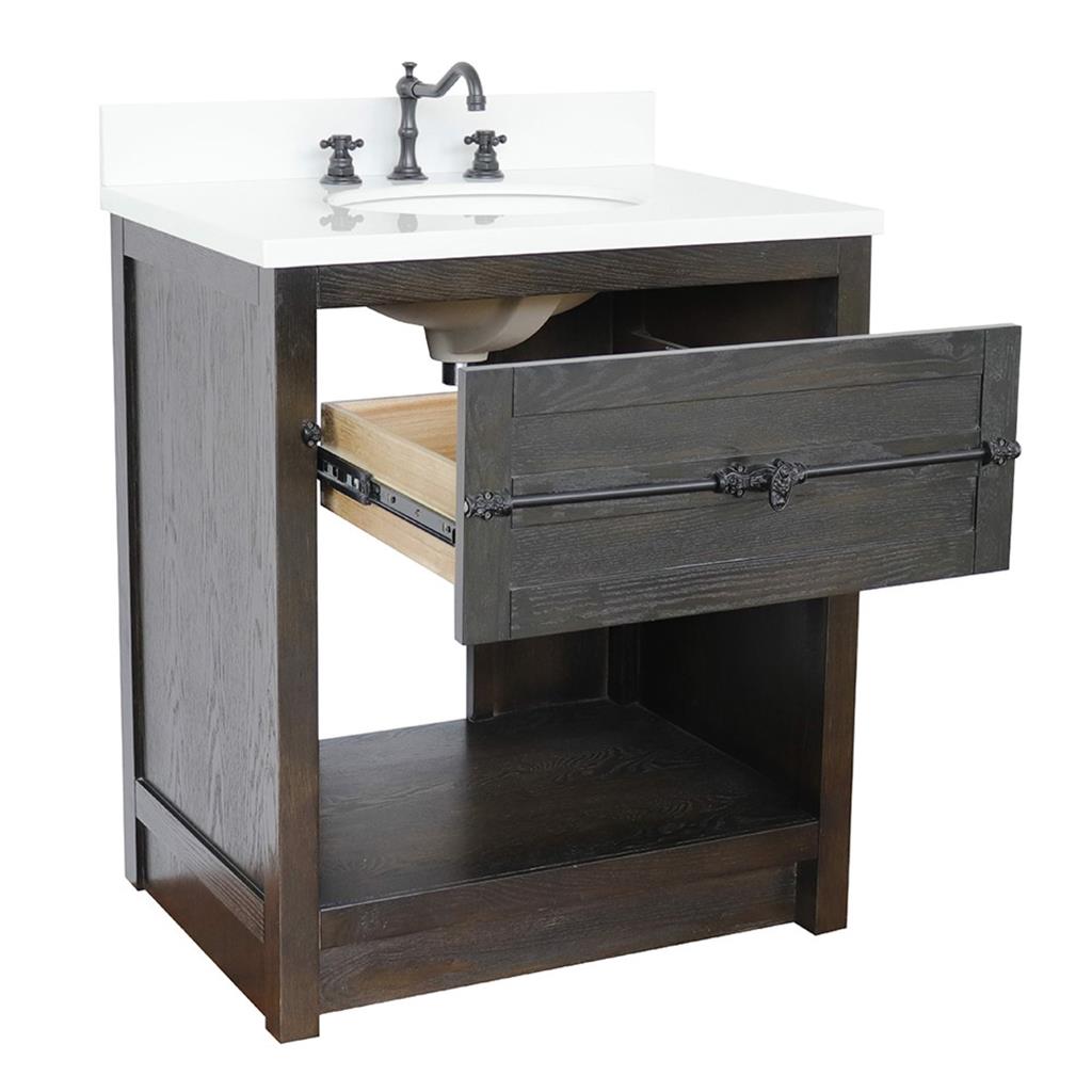 Bellaterra Plantation 31" Single Vanity, Brown Ash, White Quartz Top/Oval Sink