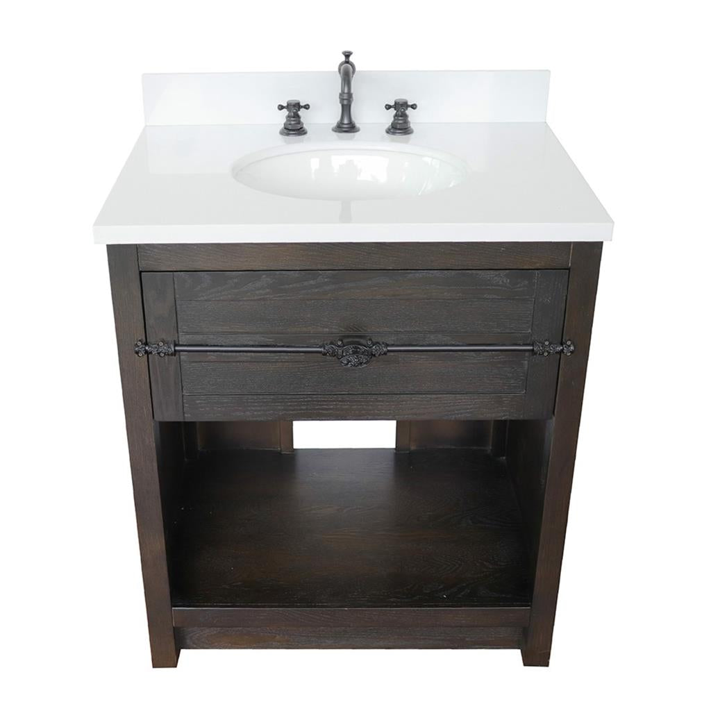 Bellaterra Plantation 31" Single Vanity, Brown Ash, White Quartz Top/Oval Sink