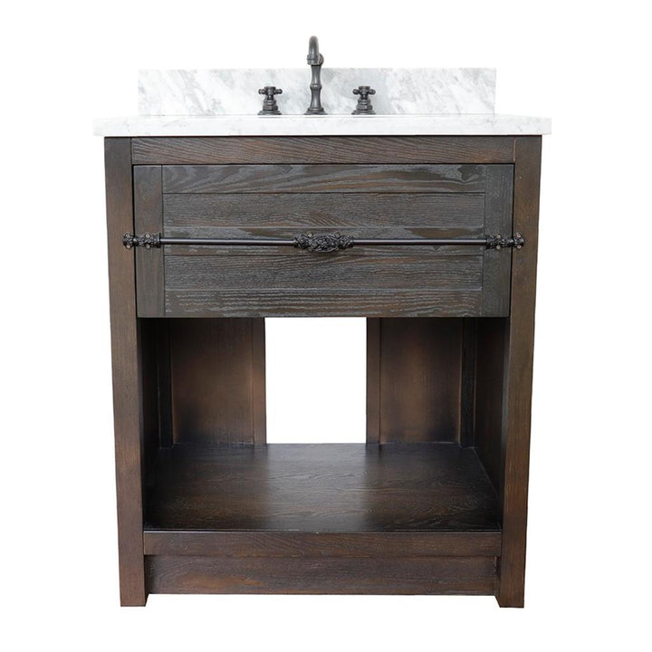 Bellaterra Plantation 31" Single Vanity, Brown Ash, White Carrara Top/Rectangle Sink