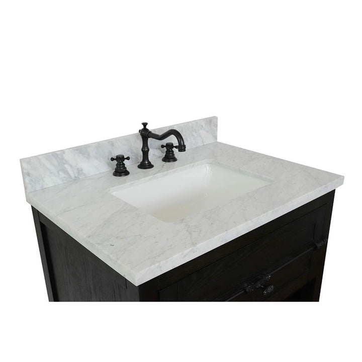 Bellaterra Plantation 31" Single Vanity, Brown Ash, White Carrara Top/Rectangle Sink