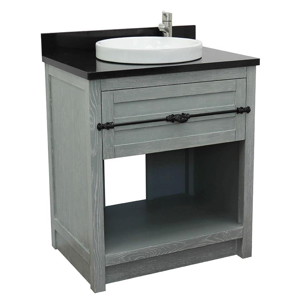 Bellaterra Plantation 31" Single Vanity, Gray Ash, Black Galaxy Granite Top/Round Sink