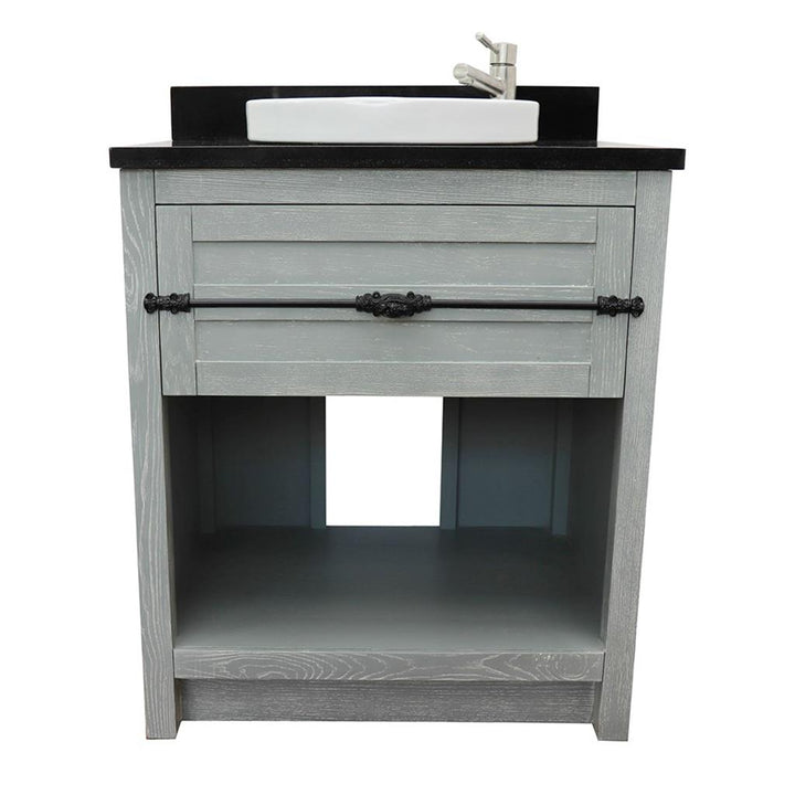 Bellaterra Plantation 31" Single Vanity, Gray Ash, Black Galaxy Granite Top/Round Sink