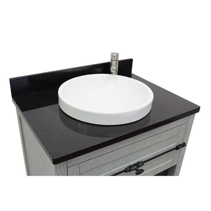 Bellaterra Plantation 31" Single Vanity, Gray Ash, Black Galaxy Granite Top/Round Sink