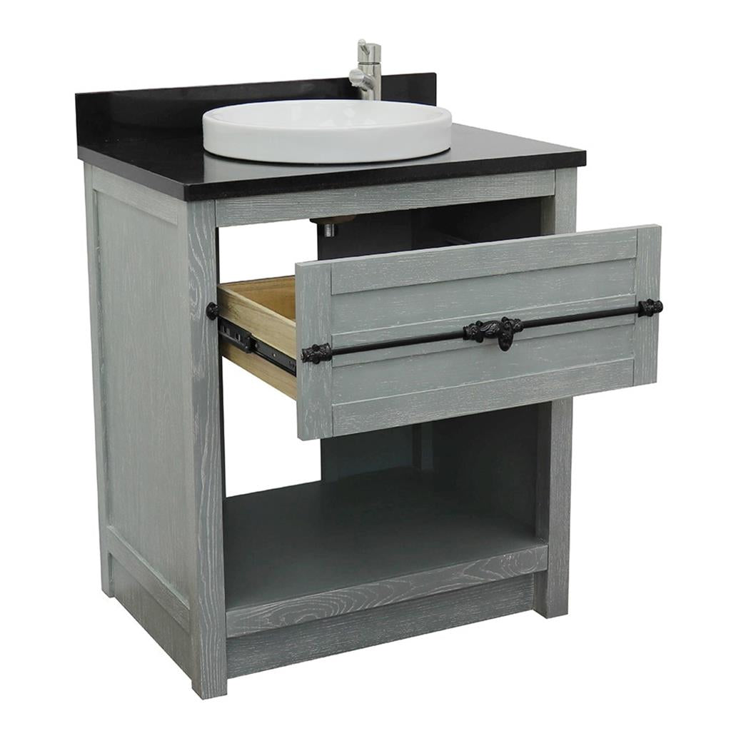 Bellaterra Plantation 31" Single Vanity, Gray Ash, Black Galaxy Granite Top/Round Sink