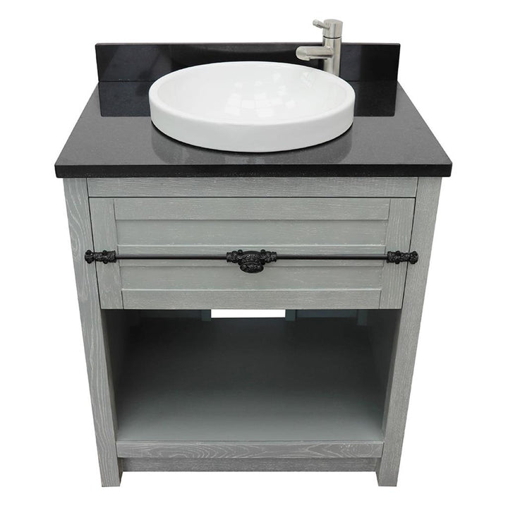 Bellaterra Plantation 31" Single Vanity, Gray Ash, Black Galaxy Granite Top/Round Sink