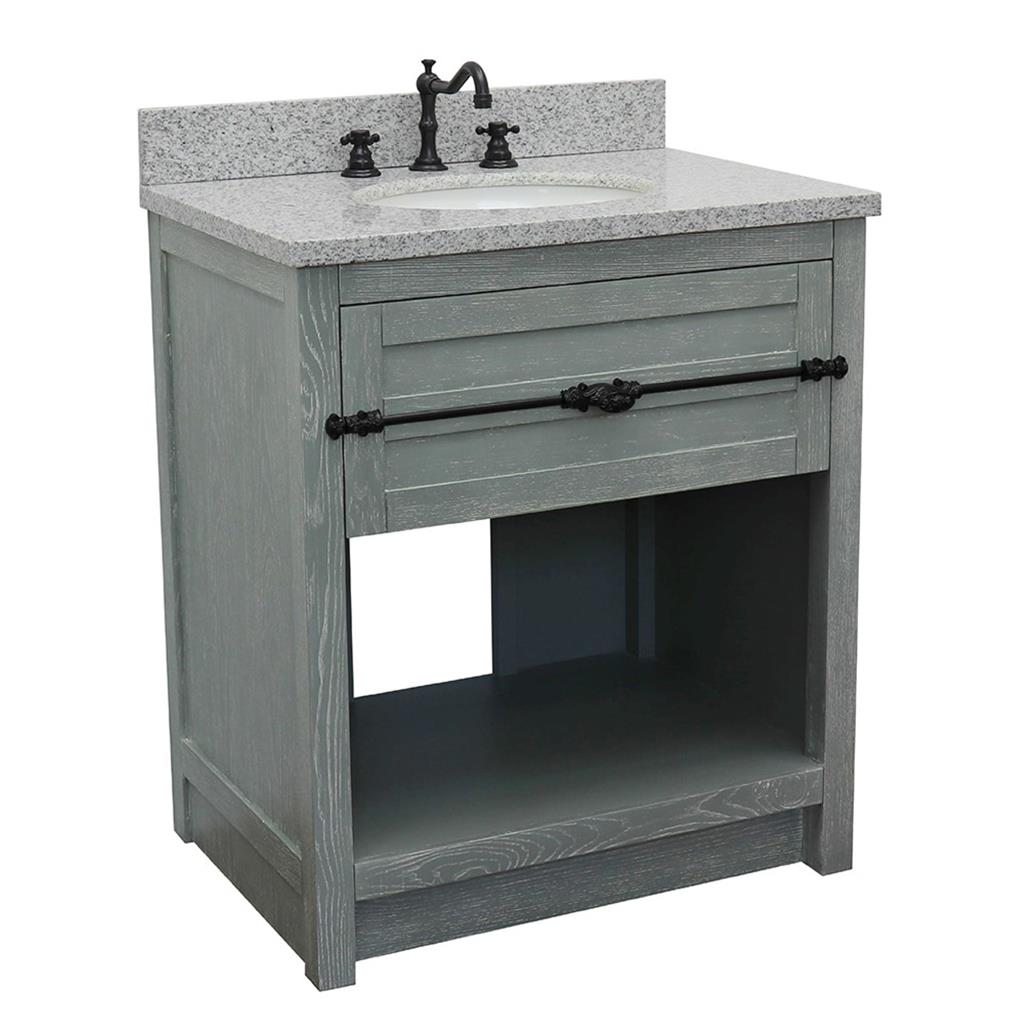 Bellaterra Plantation 31" Single Vanity, Gray Ash, Gray Granite Top/Oval Sink