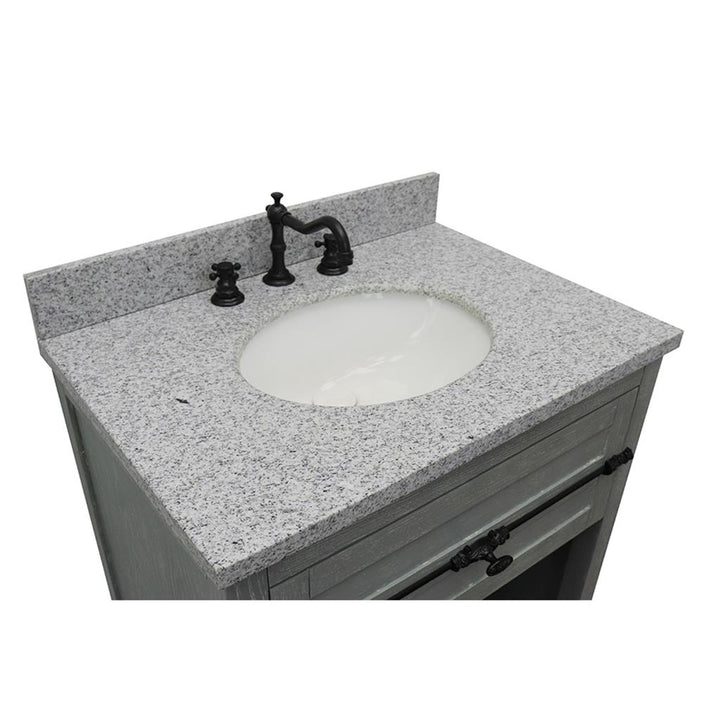 Bellaterra Plantation 31" Single Vanity, Gray Ash, Gray Granite Top/Oval Sink