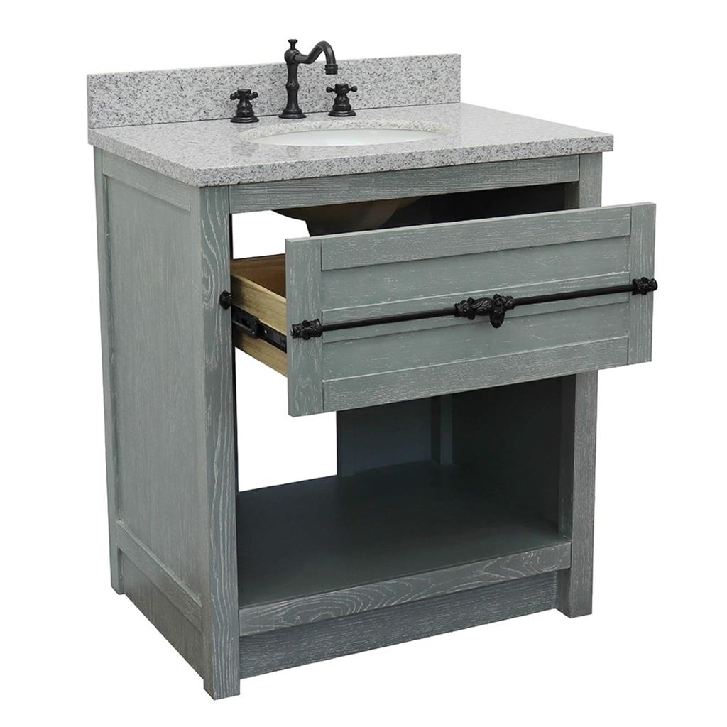 Bellaterra Plantation 31" Single Vanity, Gray Ash, Gray Granite Top/Oval Sink