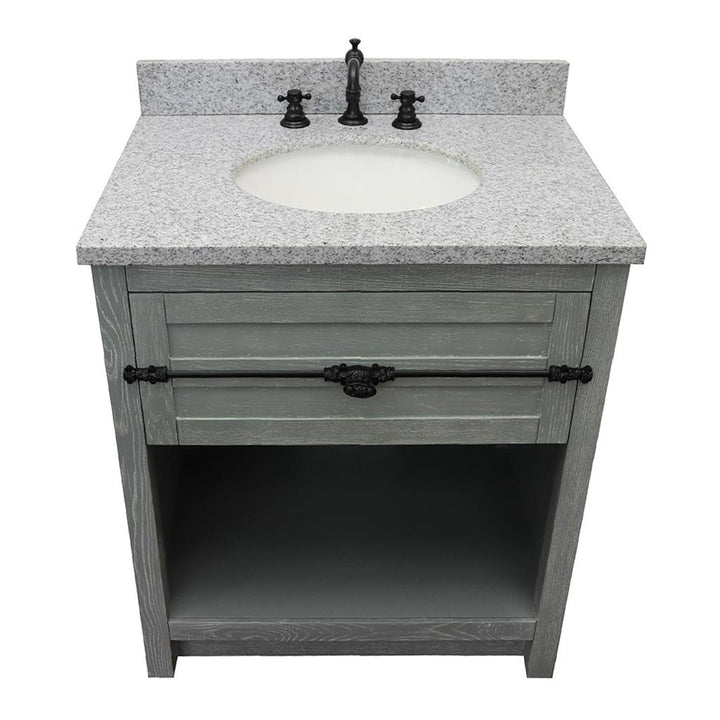 Bellaterra Plantation 31" Single Vanity, Gray Ash, Gray Granite Top/Oval Sink