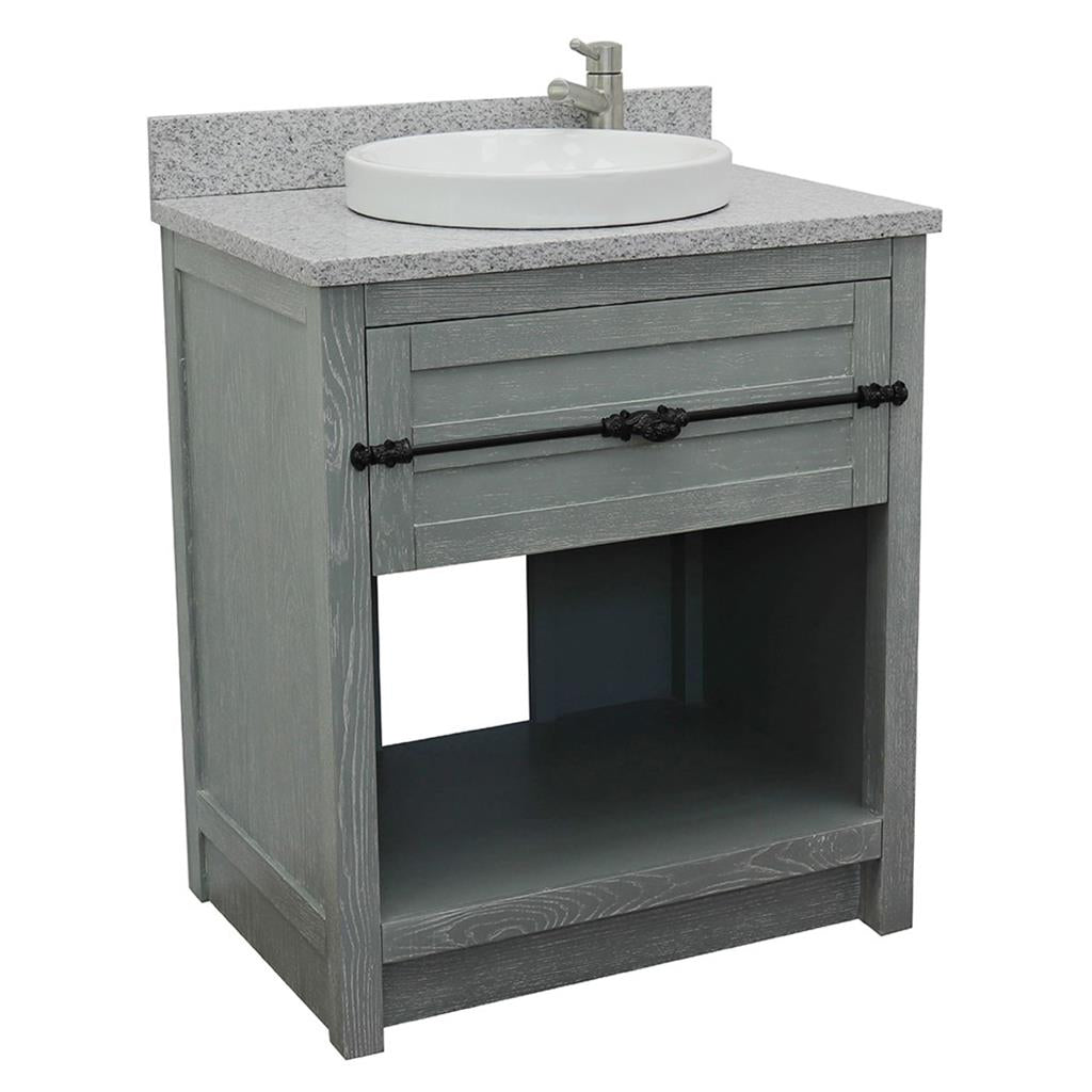 Bellaterra Plantation 31" Single Vanity, Gray Ash, Gray Granite Top/Round Sink