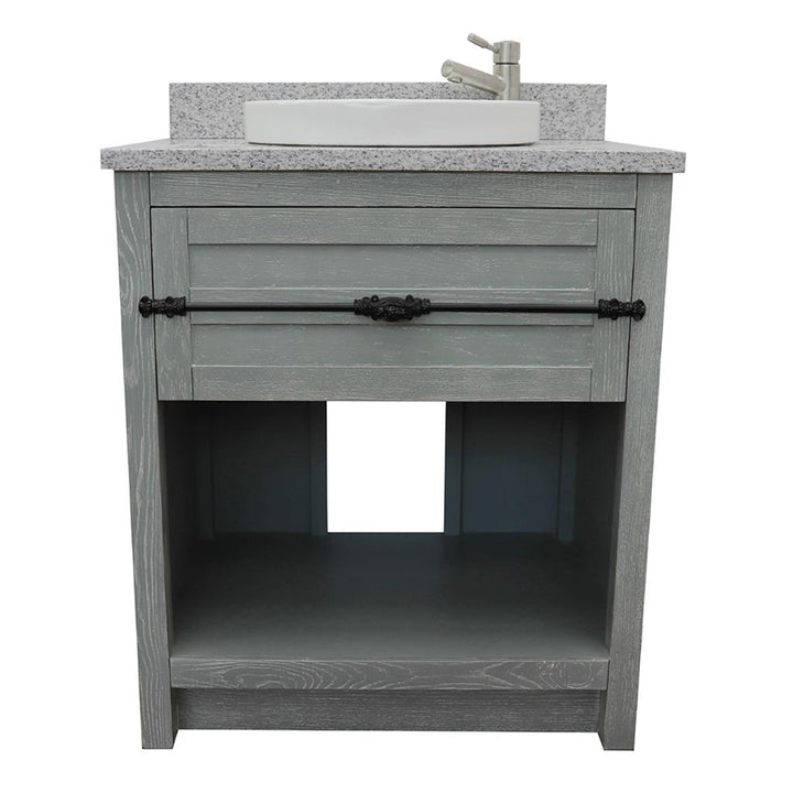 Bellaterra Plantation 31" Single Vanity, Gray Ash, Gray Granite Top/Round Sink