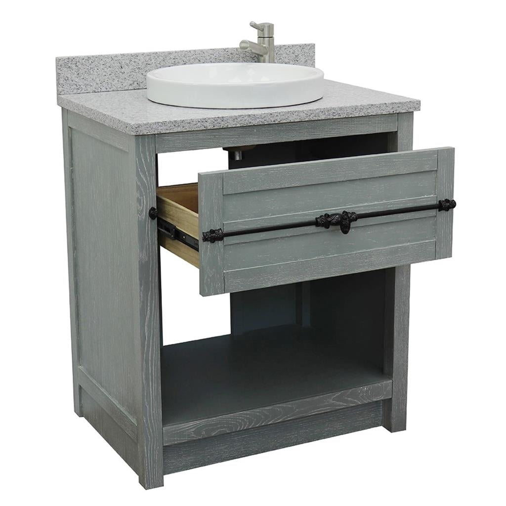 Bellaterra Plantation 31" Single Vanity, Gray Ash, Gray Granite Top/Round Sink