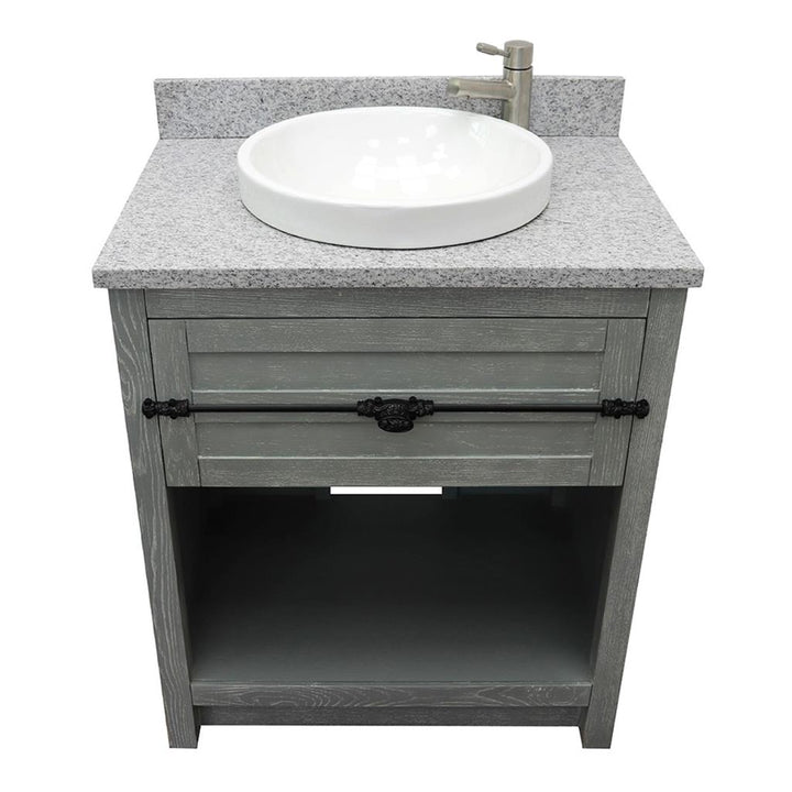 Bellaterra Plantation 31" Single Vanity, Gray Ash, Gray Granite Top/Round Sink