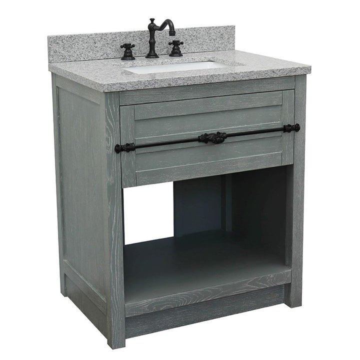 Bellaterra Plantation 31" Single Vanity, Gray Ash, Gray Granite Top/Rectangle Sink