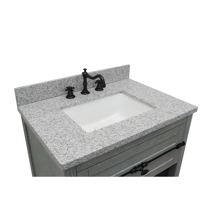 Bellaterra Plantation 31" Single Vanity, Gray Ash, Gray Granite Top/Rectangle Sink