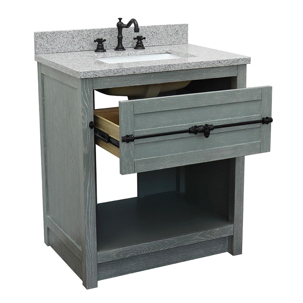 Bellaterra Plantation 31" Single Vanity, Gray Ash, Gray Granite Top/Rectangle Sink