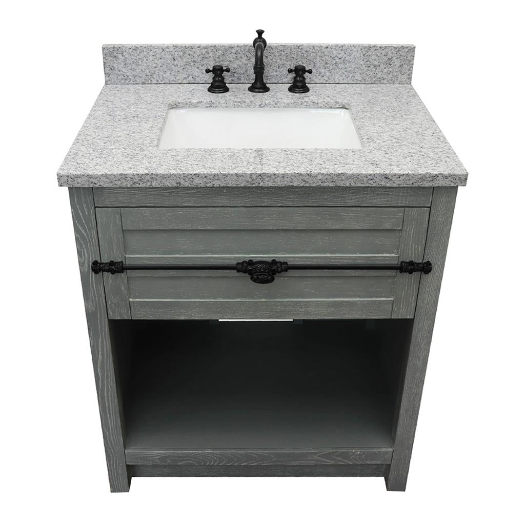 Bellaterra Plantation 31" Single Vanity, Gray Ash, Gray Granite Top/Rectangle Sink