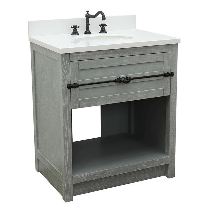 Bellaterra Plantation 31" Single Vanity, Gray Ash, White Quartz Top/Oval Sink