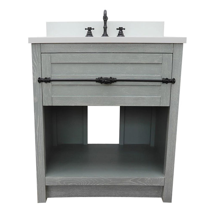 Bellaterra Plantation 31" Single Vanity, Gray Ash, White Quartz Top/Oval Sink