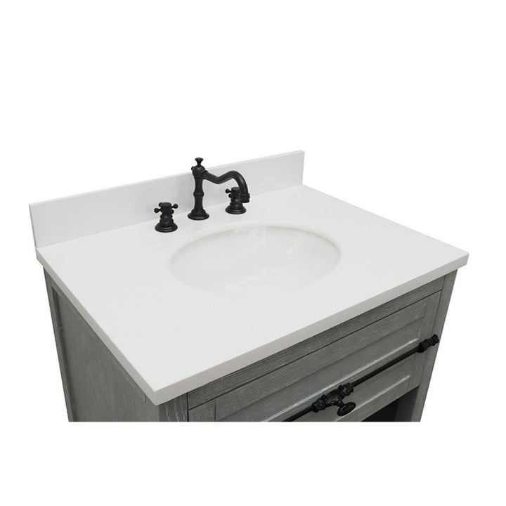 Bellaterra Plantation 31" Single Vanity, Gray Ash, White Quartz Top/Oval Sink