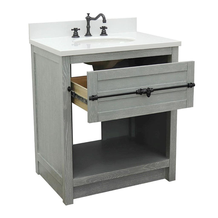 Bellaterra Plantation 31" Single Vanity, Gray Ash, White Quartz Top/Oval Sink