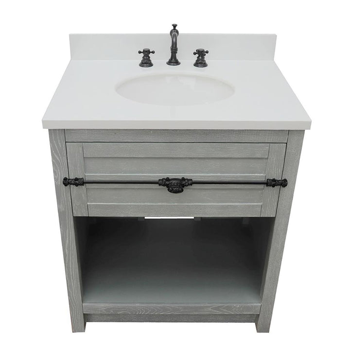 Bellaterra Plantation 31" Single Vanity, Gray Ash, White Quartz Top/Oval Sink