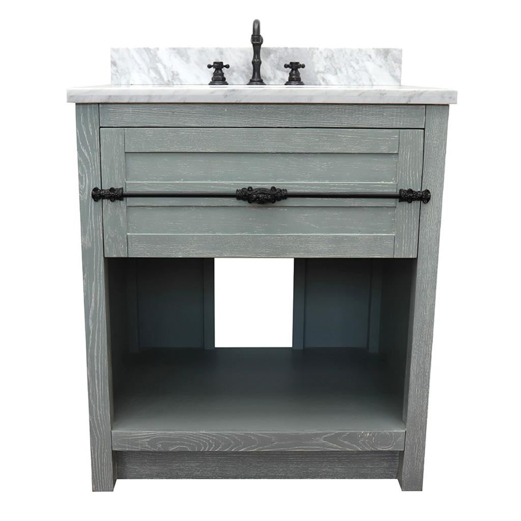 Bellaterra Plantation 31" Single Vanity, Gray Ash, White Carrara Top/Oval Sink