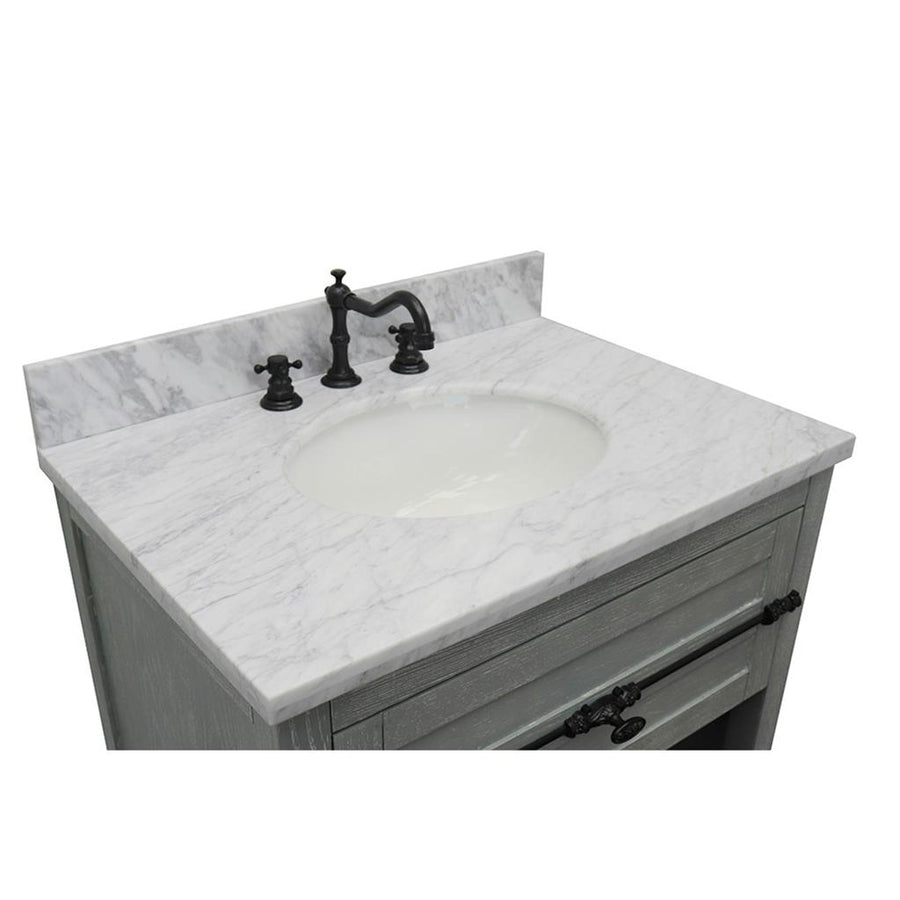 Bellaterra Plantation 31" Single Vanity, Gray Ash, White Carrara Top/Oval Sink