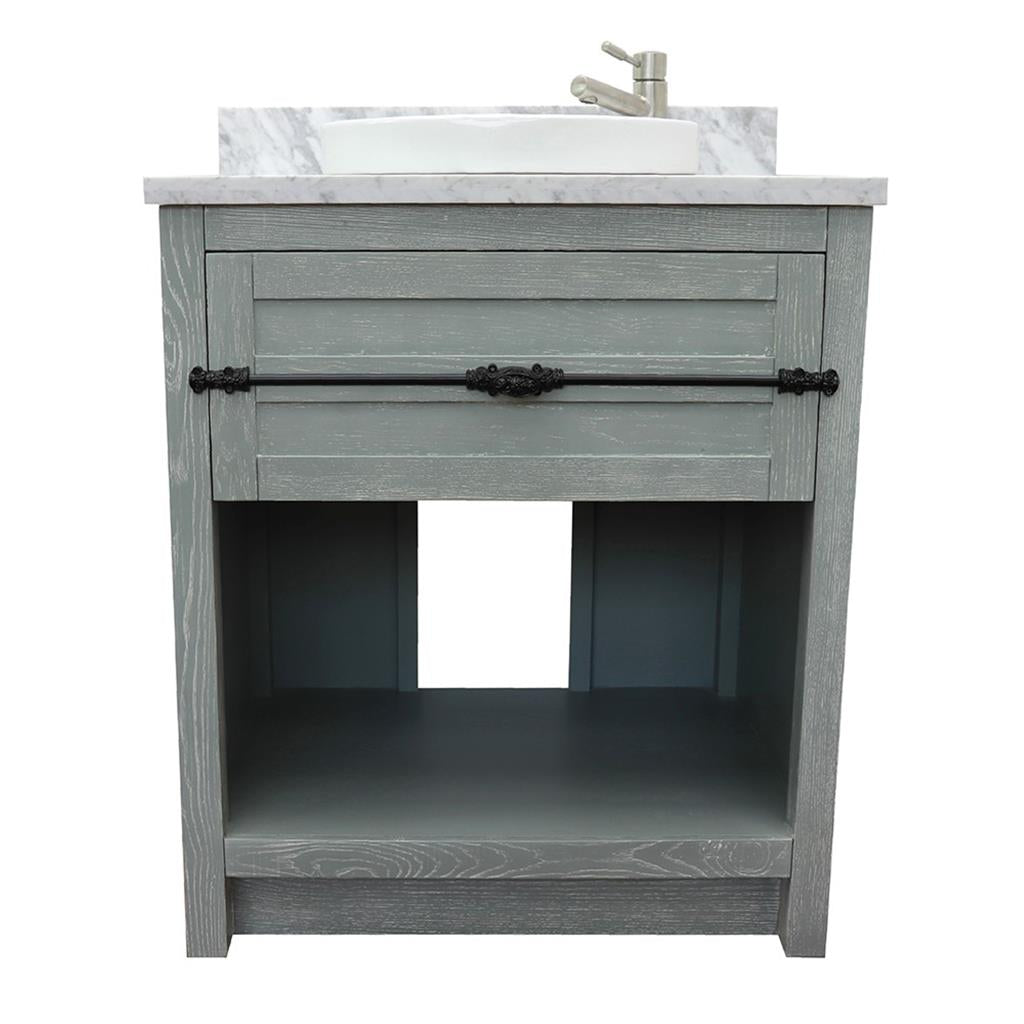 Bellaterra Plantation 31" Single Vanity, Gray Ash, White Carrara Top/Round Sink