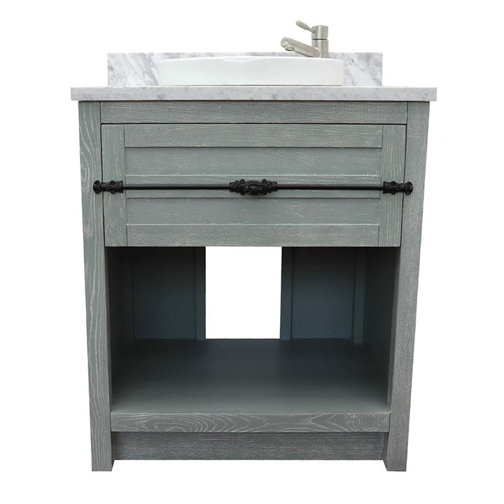 Bellaterra Plantation 31" Single Vanity, Gray Ash, White Carrara Top/Round Sink