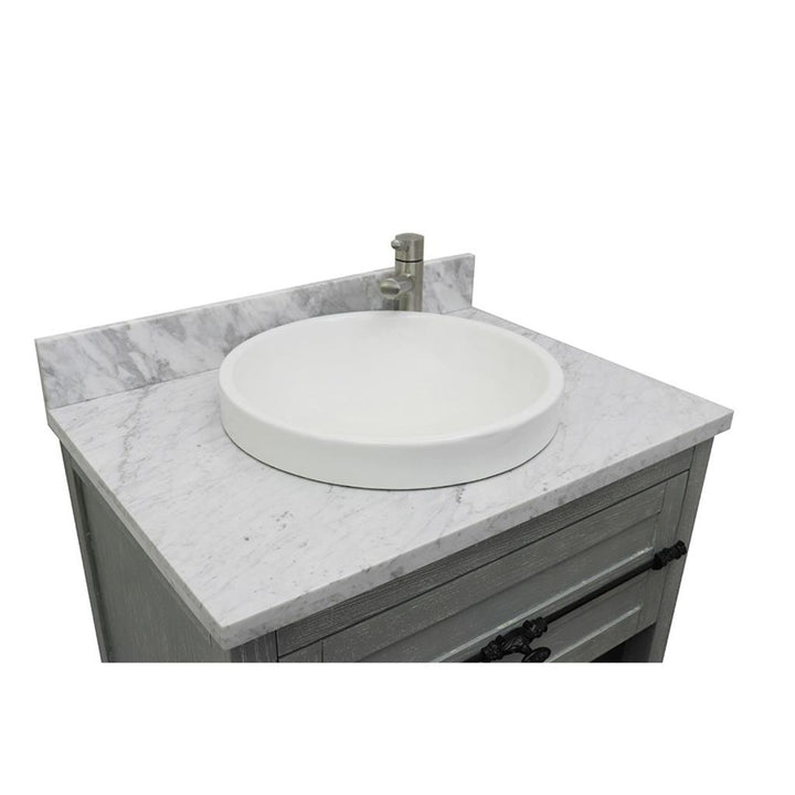 Bellaterra Plantation 31" Single Vanity, Gray Ash, White Carrara Top/Round Sink