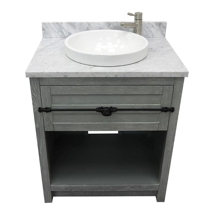 Bellaterra Plantation 31" Single Vanity, Gray Ash, White Carrara Top/Round Sink