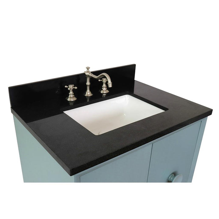 Bellaterra Stora 31" Single Vanity, Aqua Blue, Black Galaxy Granite Top/Rectangle Sink