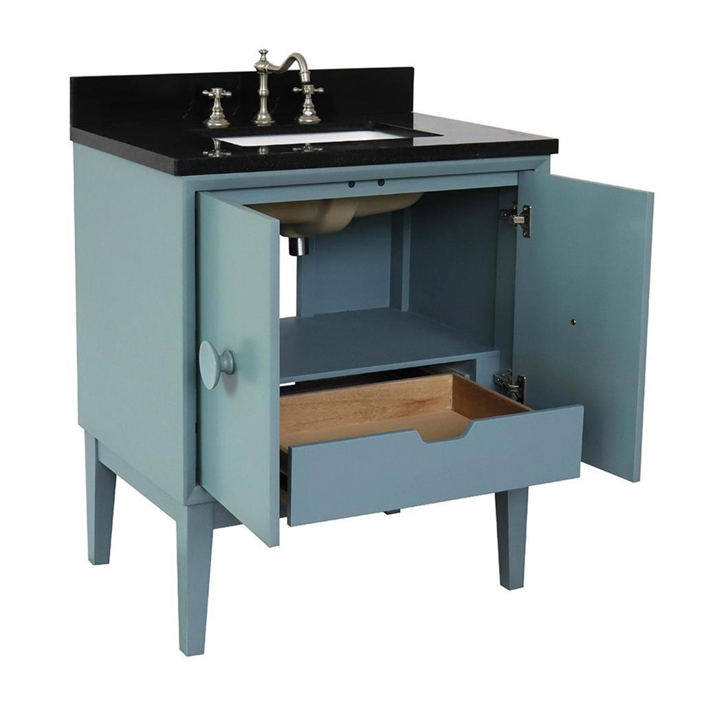 Bellaterra Stora 31" Single Vanity, Aqua Blue, Black Galaxy Granite Top/Rectangle Sink