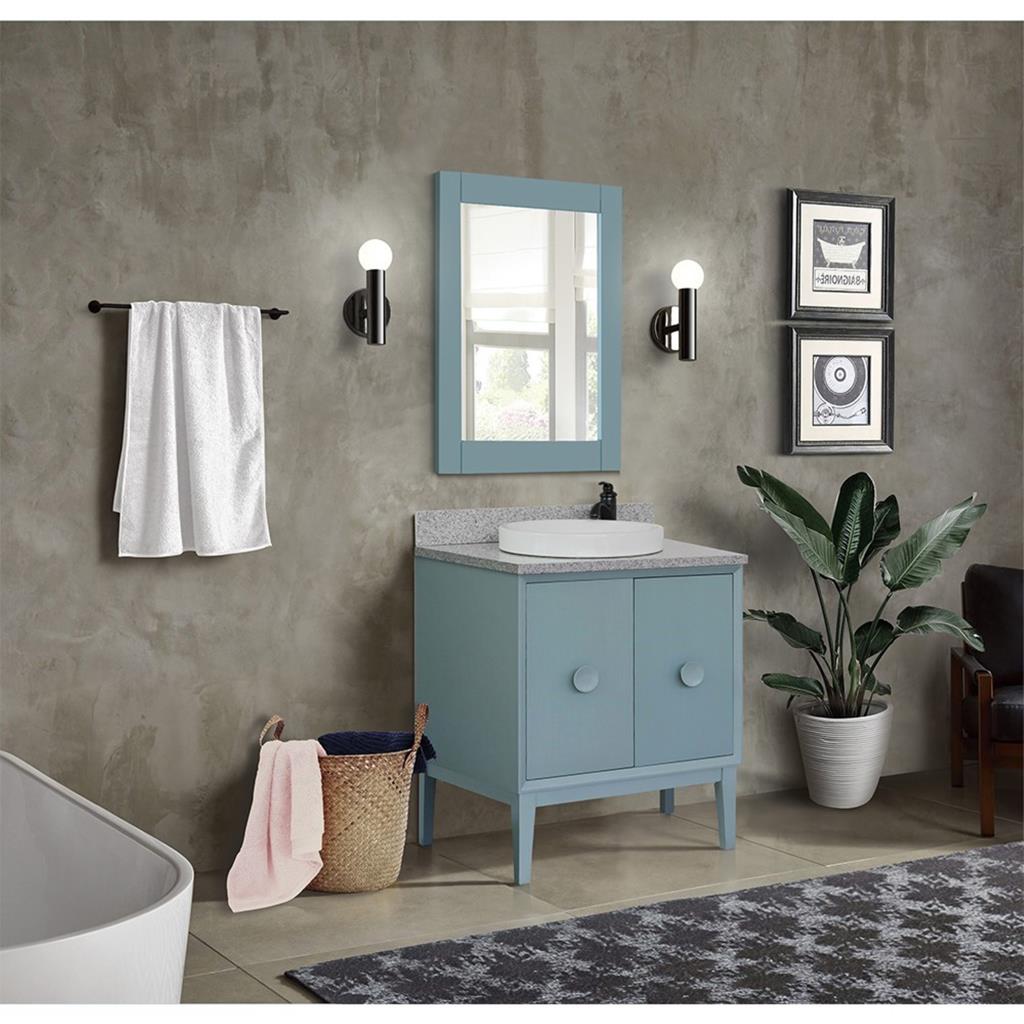 Bellaterra Stora 31" Single Vanity, Aqua Blue, Gray Granite Top/Round Sink