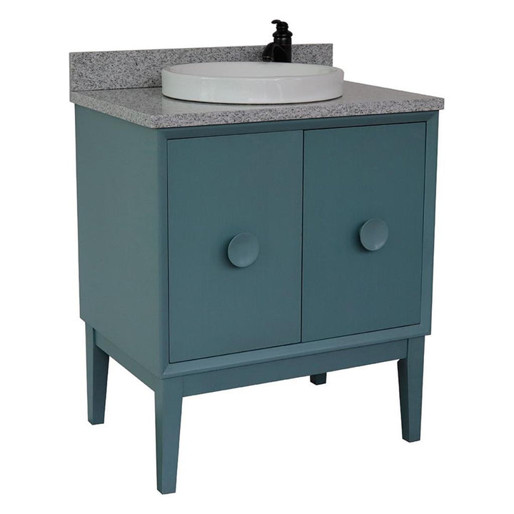 Bellaterra Stora 31" Single Vanity, Aqua Blue, Gray Granite Top/Round Sink