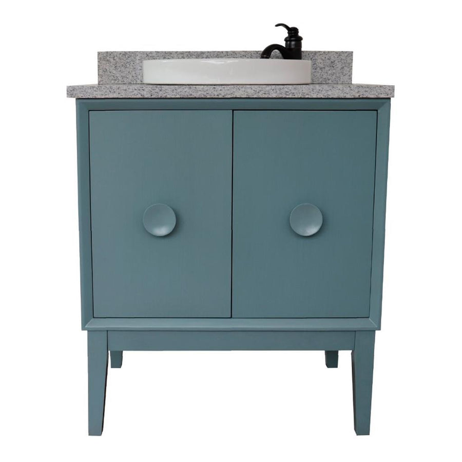 Bellaterra Stora 31" Single Vanity, Aqua Blue, Gray Granite Top/Round Sink